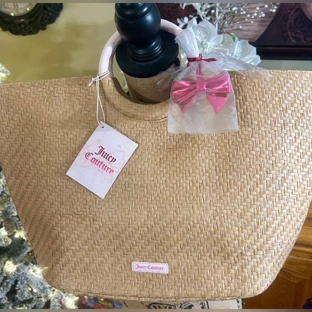 Juicy Couture Beige Woven Tote with Pink Accents